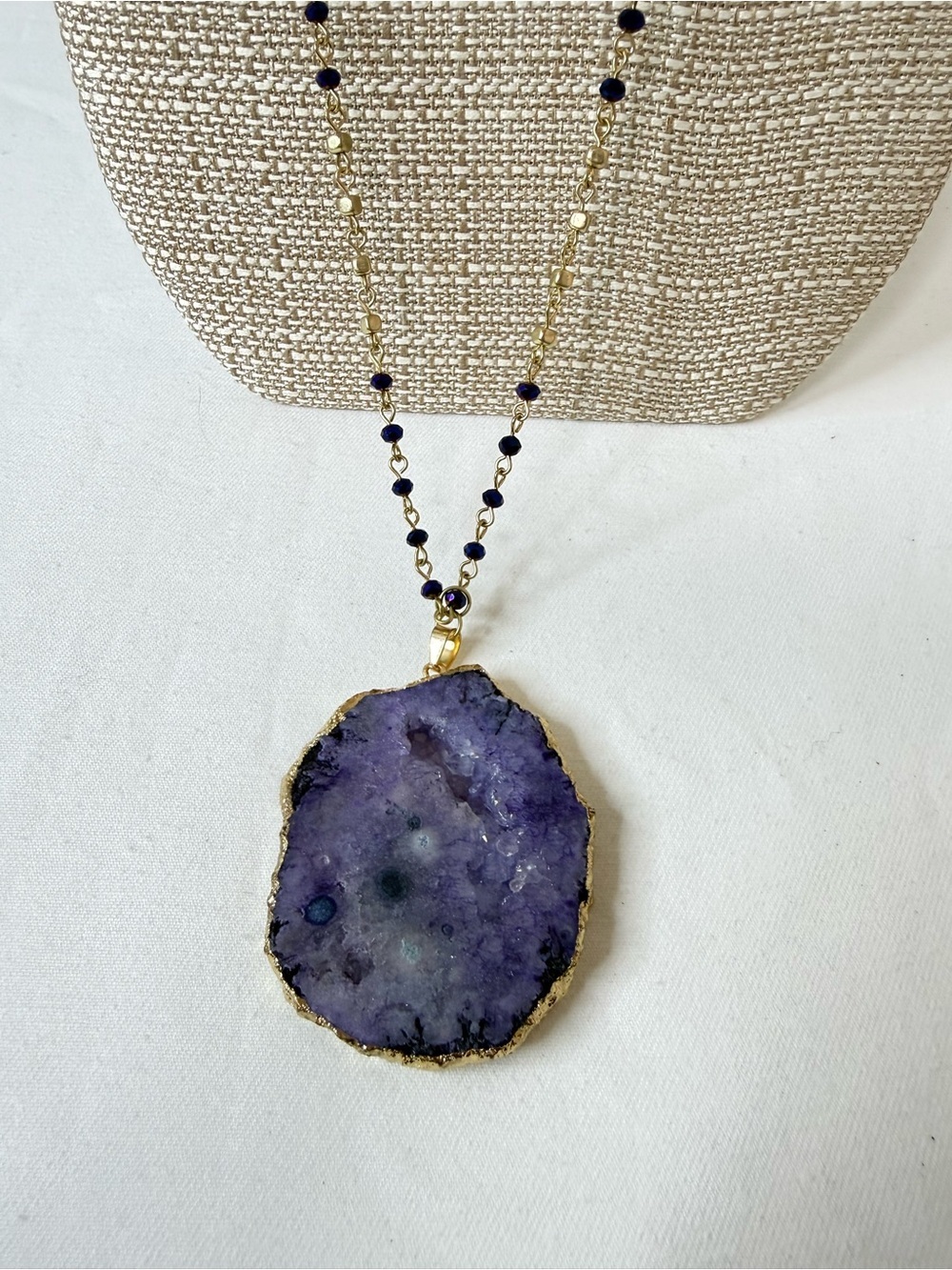 Boutique Layered Purple Druzy Slice Long Necklace NWOT